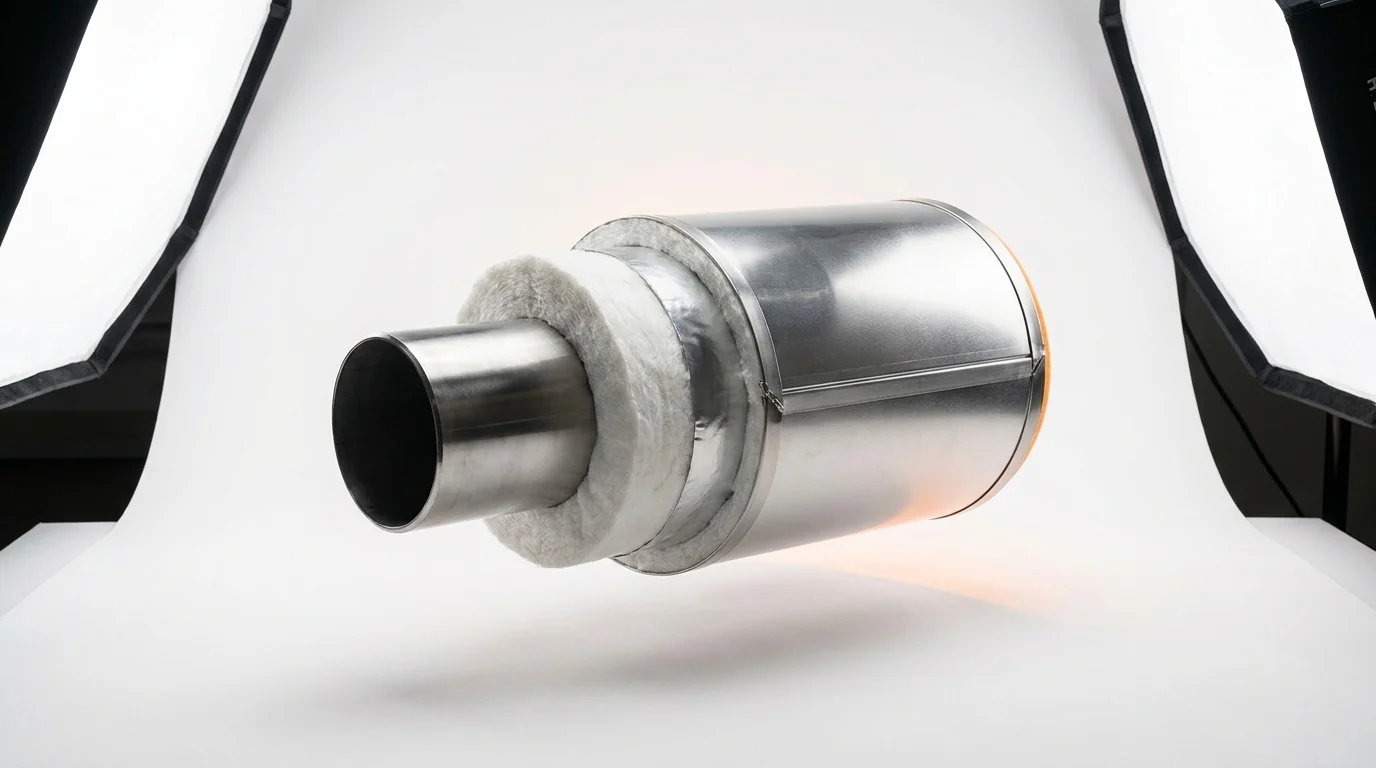 Cutaway of a mechanical insulation system: pipe, insulation, foil and jacket